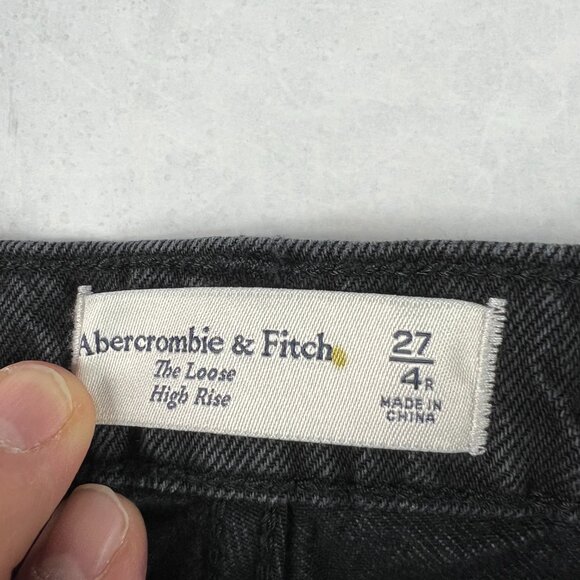 Abercrombie Fitch Jeans Women 27x29* High Rise Loose Pleated Black Denim Tag 27S - Picture 7 of 16